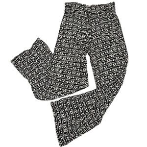 Moroccan Tribal Women's Black White Wide Leg Boho Pants - M